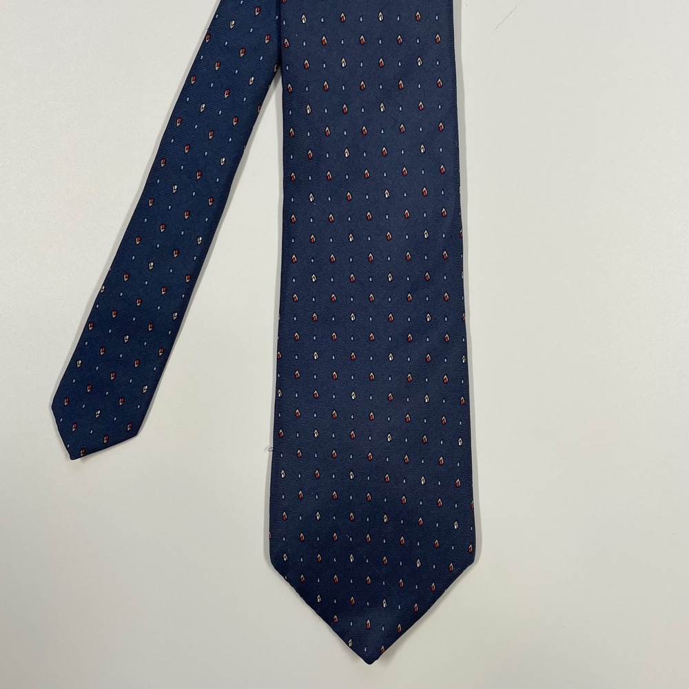 Pour Les Hommes Navy Blue Geometric Teardrop Silk Blend Necktie Mens OS